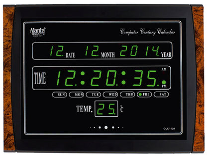 Digital Wall Clock with LED Display, Green Glass, 39.6 cm x 29.6 cm