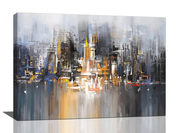 Abstract City Skyline Canvas Painting Grey and Yellow 24