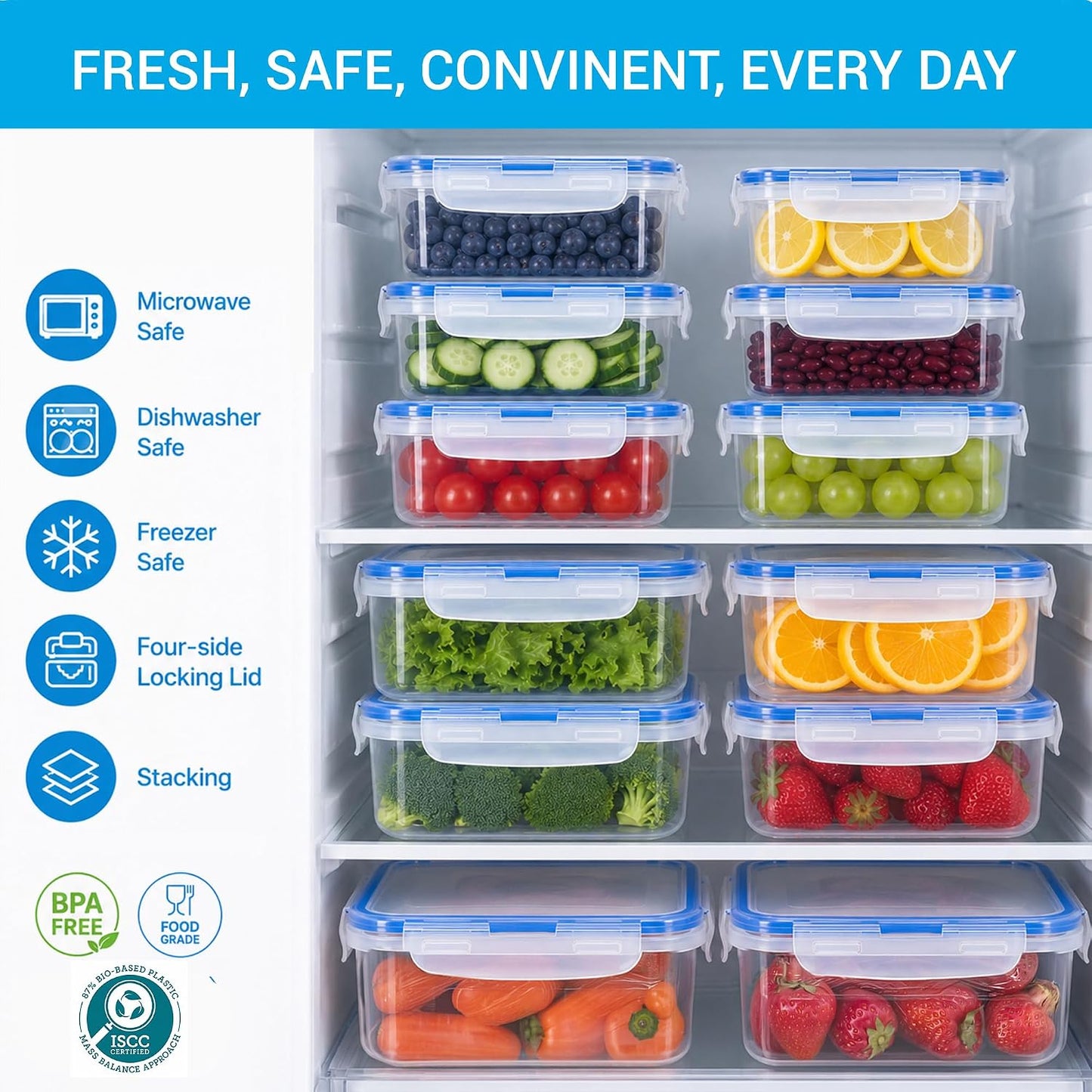 Lock & Lock Airtight Fridge Containers With Lid 2.6 Liters, Leak Proof