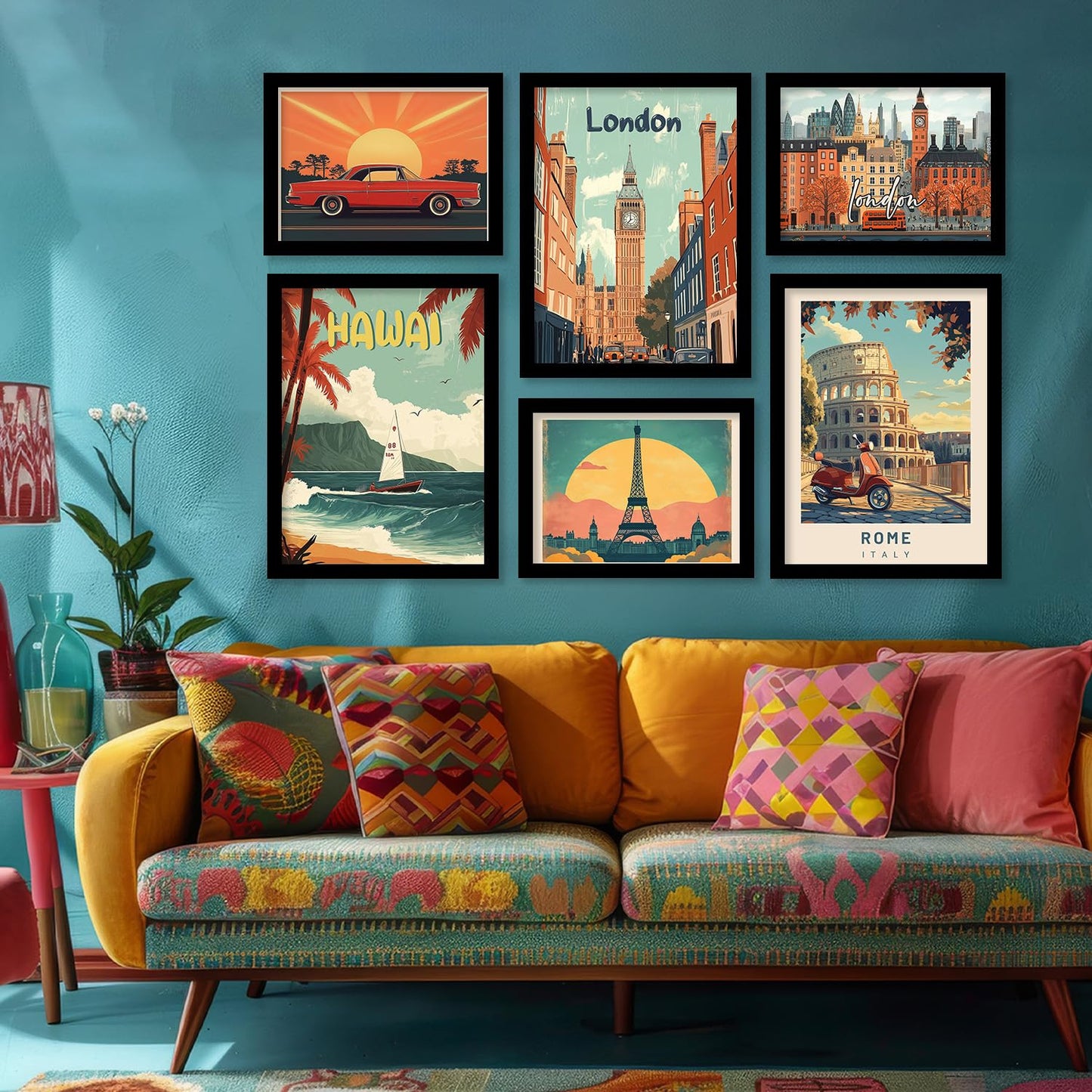 Wall Painting Set of 6 | Modern Framed Art | Engineered Wood | 10x13 inch | Rectangular Design