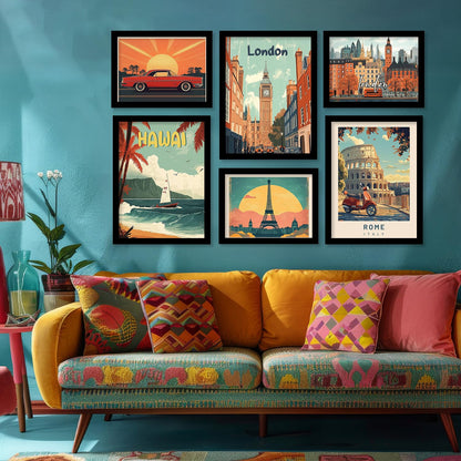 Wall Painting Set of 6 | Modern Framed Art | Engineered Wood | 10x13 inch | Rectangular Design