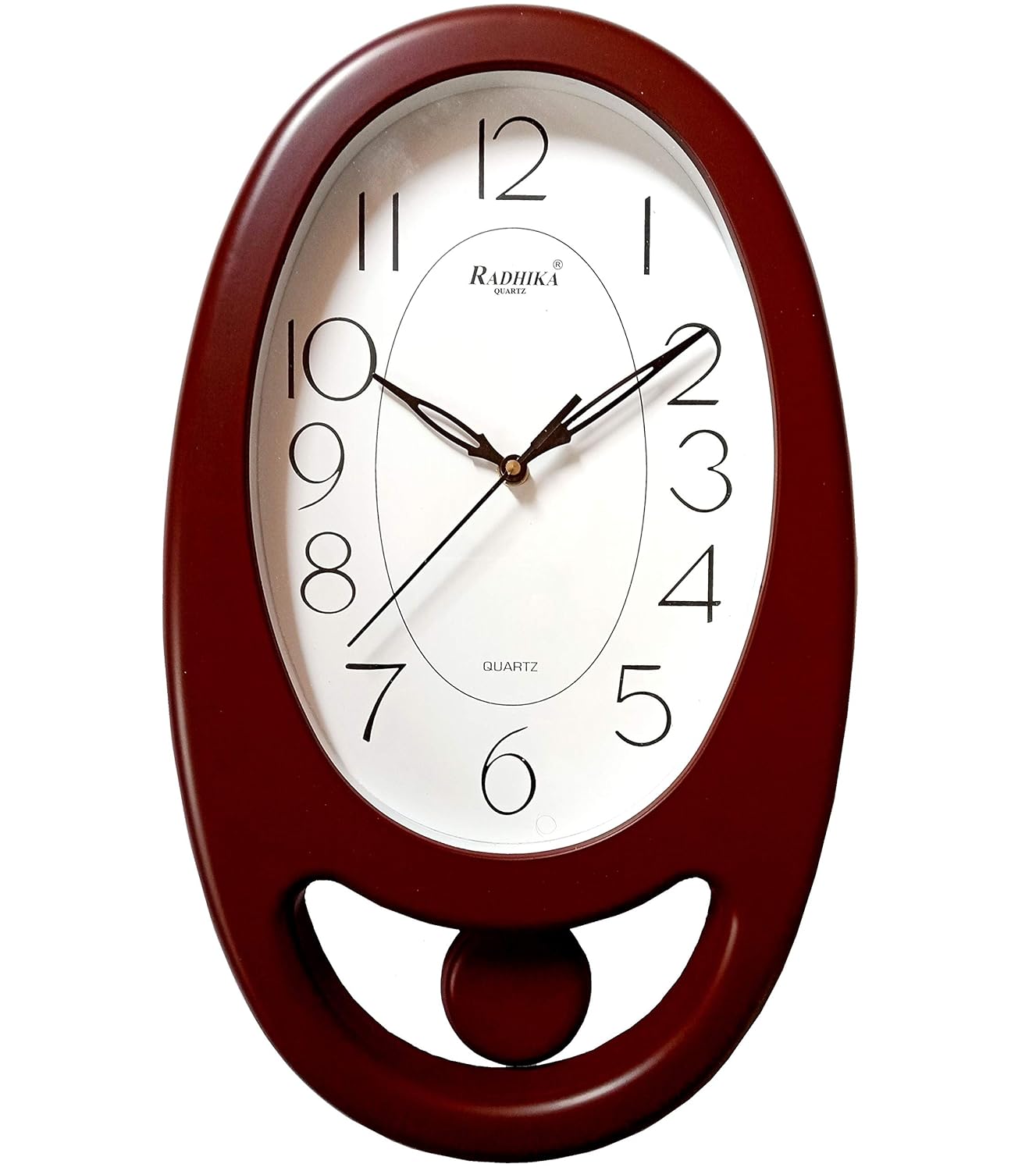 Oval Pendulum Wall Clock – Dark Red Analog Clock, 24 × 39 cm