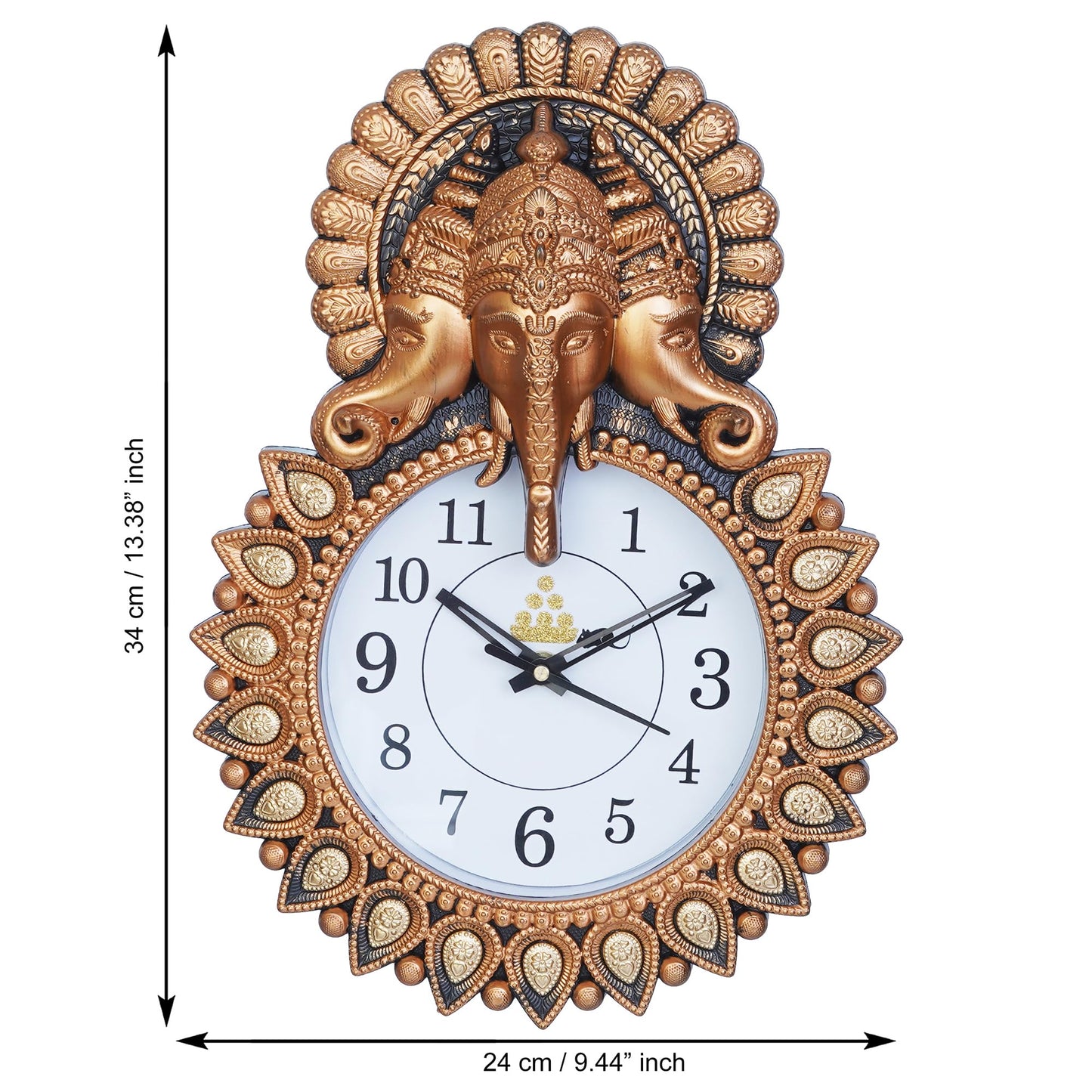 Ganesha Wall Clock 12 Inch Copper Plastic Analog for Home Decor