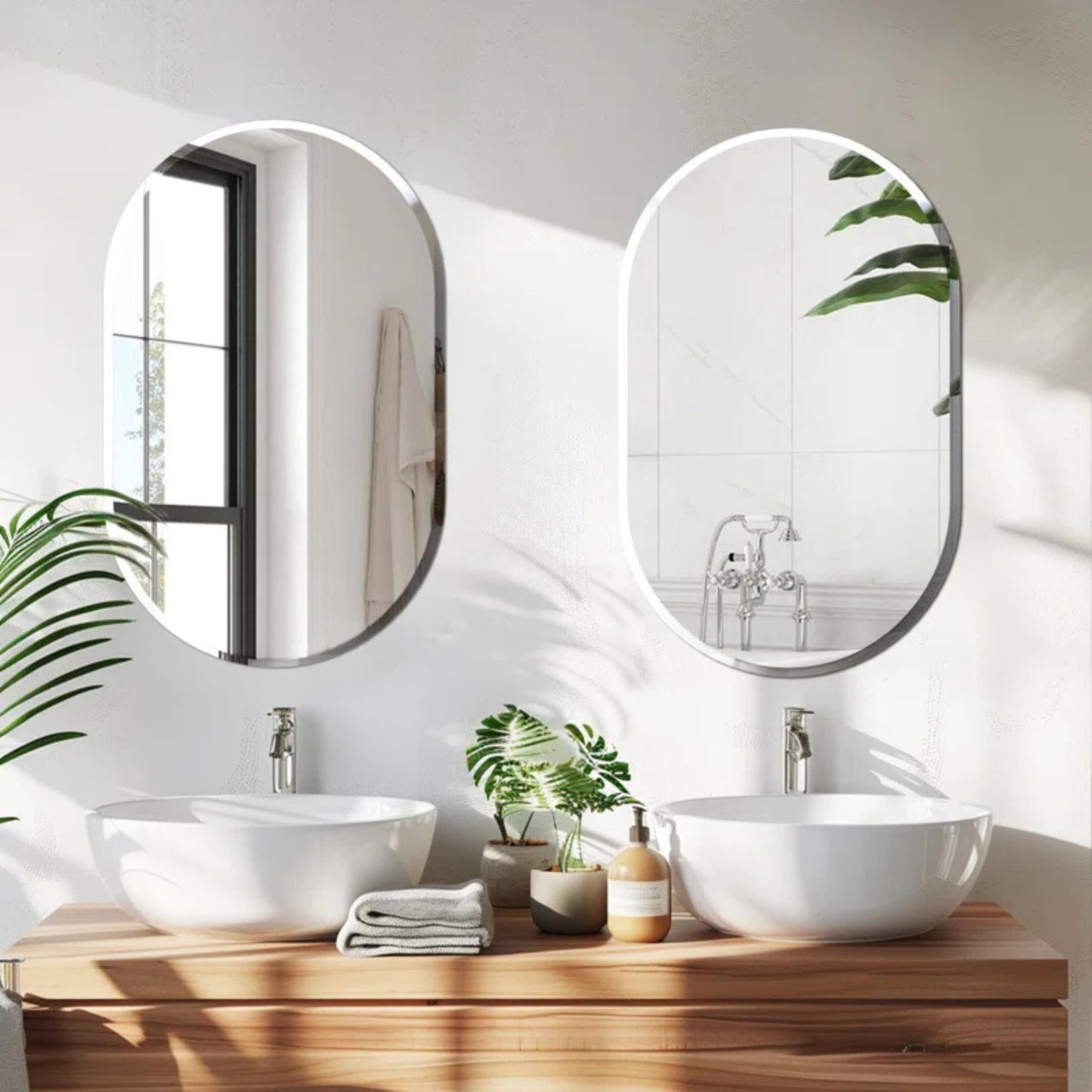 Frameless Oval Mirror with Beveled Edges - Clear Glass - 18x12 Inch (30.5x45.5 cm)