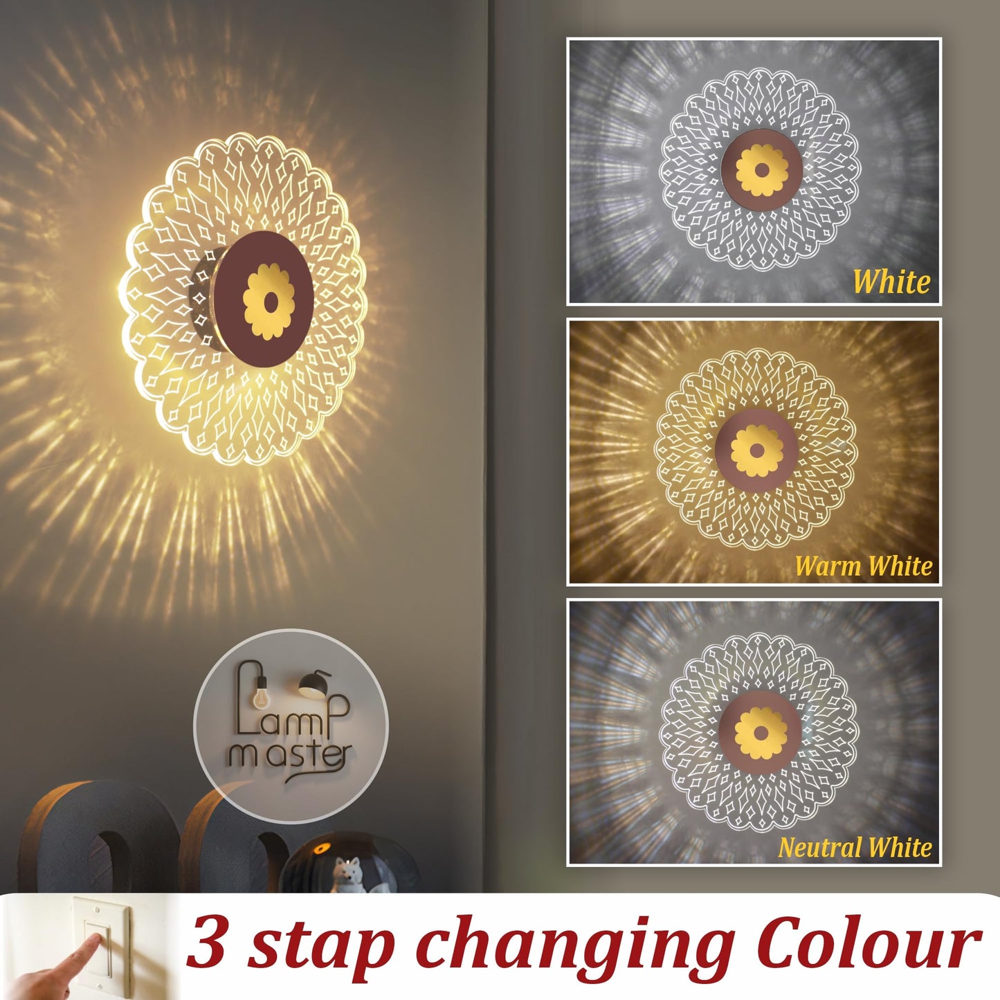 LED Wall Sconce with 3-in-1 Light Modes, Acrylic, 23cm, Modern Design