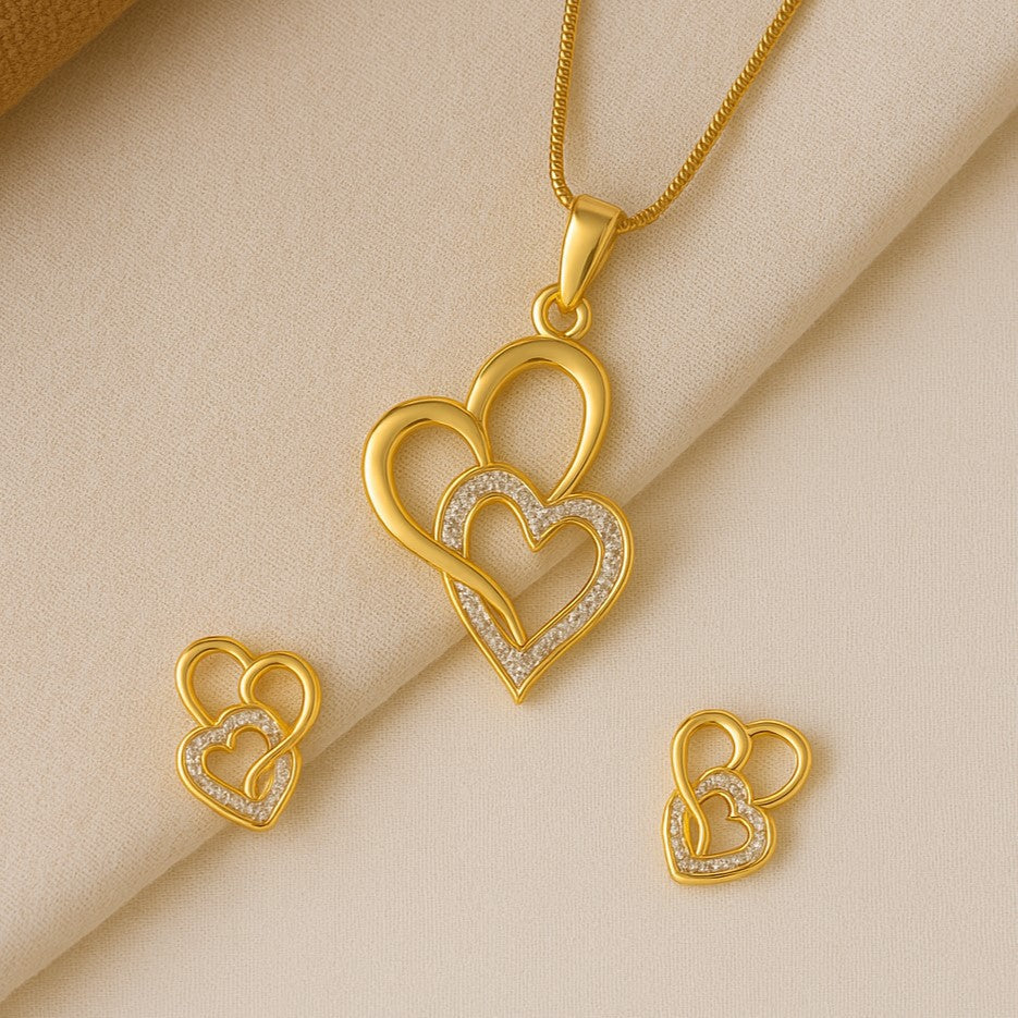 Two Tone Heart Pendant Set