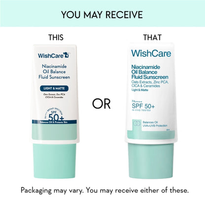 WishCare Niacinamide Oil Balance Fluid Face Sunscreen for Oily Skin with SPF50 PA++++ In-Vivo Tested