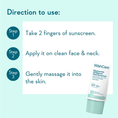 WishCare Niacinamide Oil Balance Fluid Face Sunscreen for Oily Skin with SPF50 PA++++ In-Vivo Tested