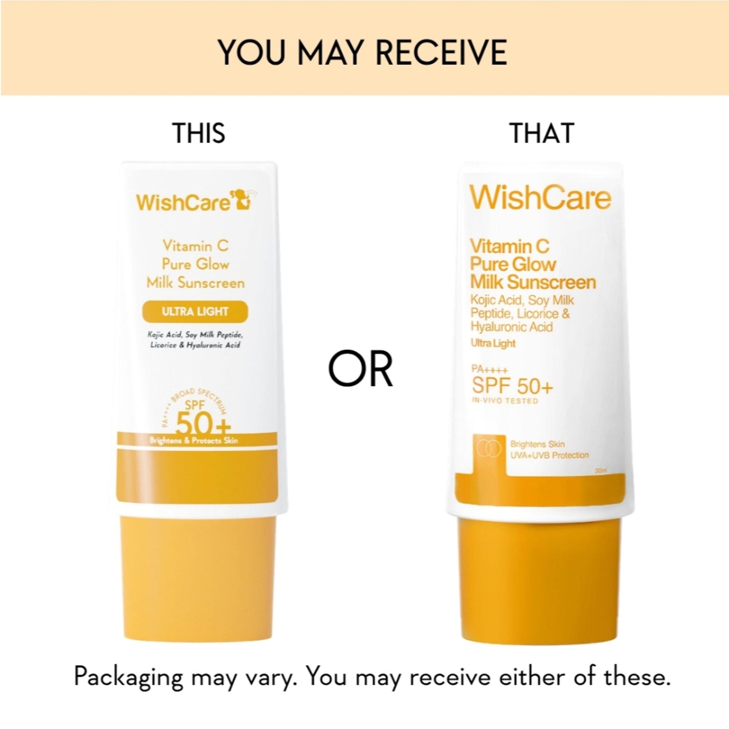 WishCare Vitamin C Pure Glow Brightening Face Sunscreen for Dry Skin with SPF50 PA++++In-Vivo Tested