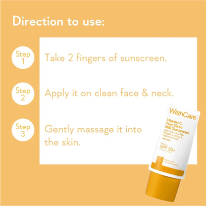 WishCare Vitamin C Pure Glow Brightening Face Sunscreen for Dry Skin with SPF50 PA++++In-Vivo Tested
