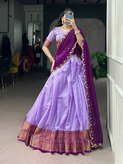 Lorenvalley Fashion Lavender Cotton Silk Zari Weaving Work Lehenga Choli with Dupatta