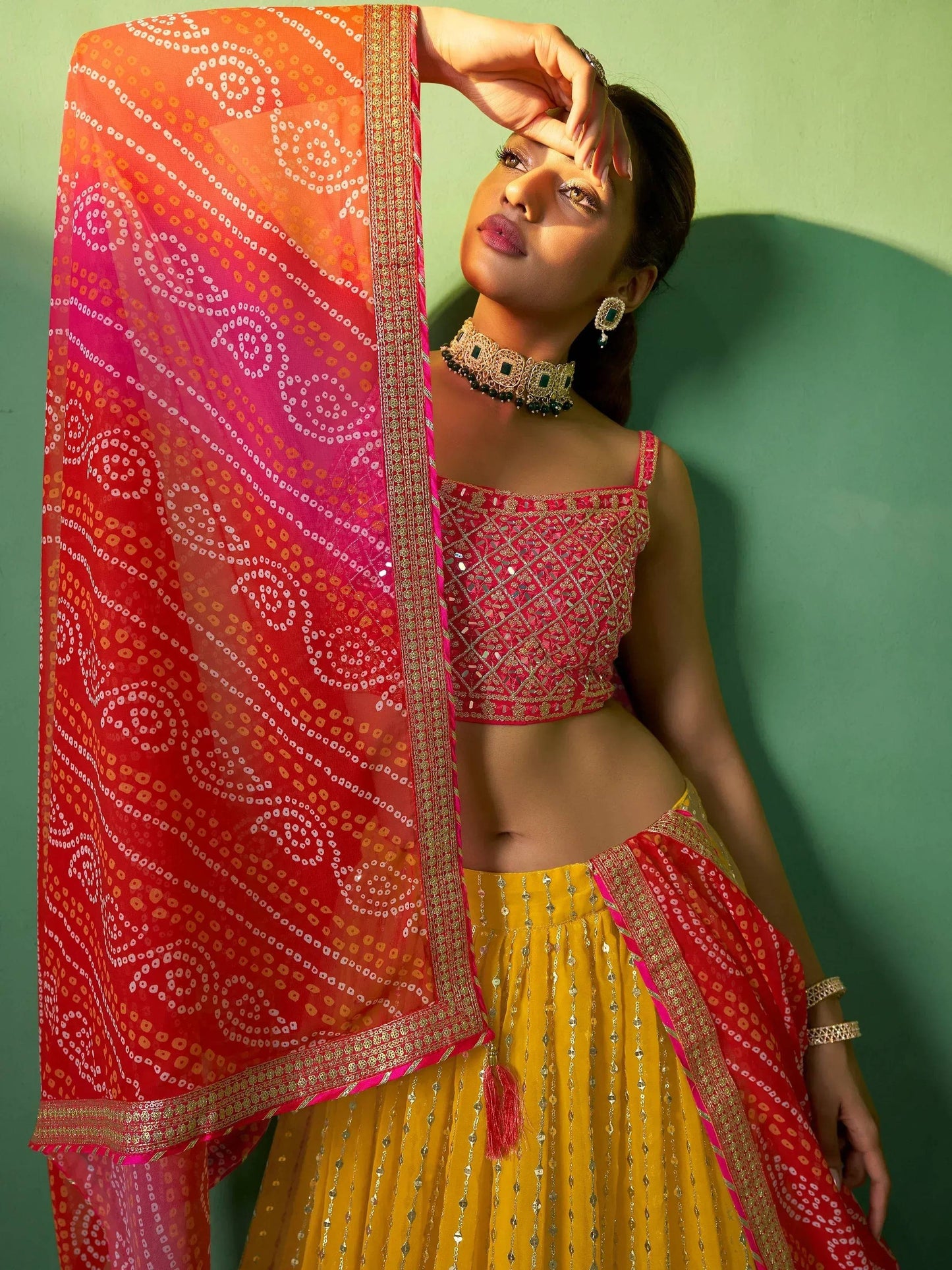 Tulsi Art Alluring Yellow Sequins Georgette Haldi Wear Lehenga Choli With Dupatta