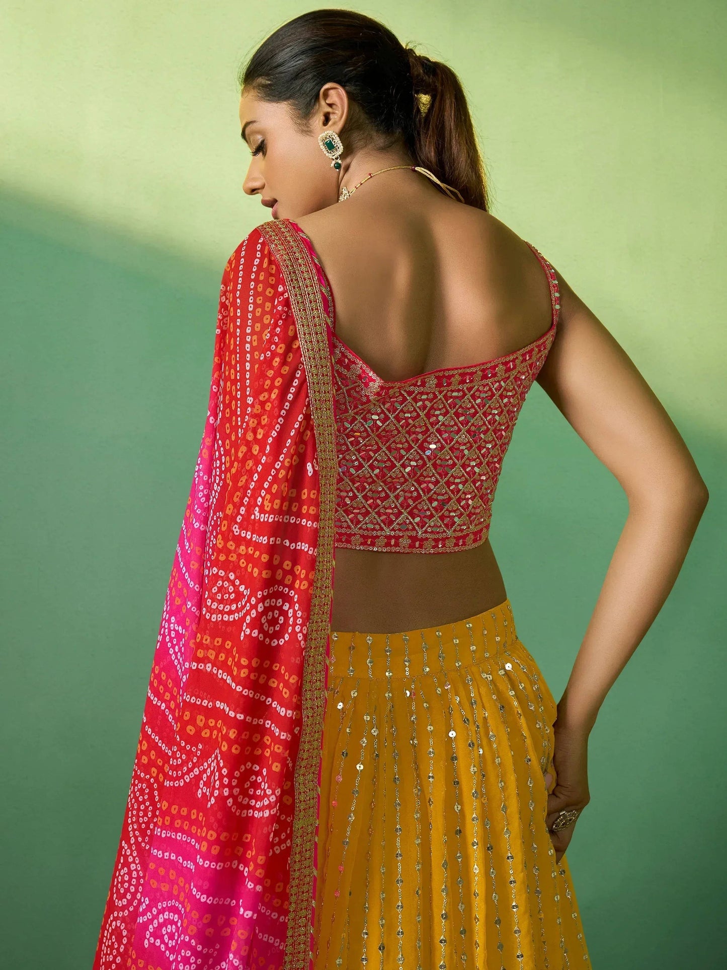 Tulsi Art Alluring Yellow Sequins Georgette Haldi Wear Lehenga Choli With Dupatta