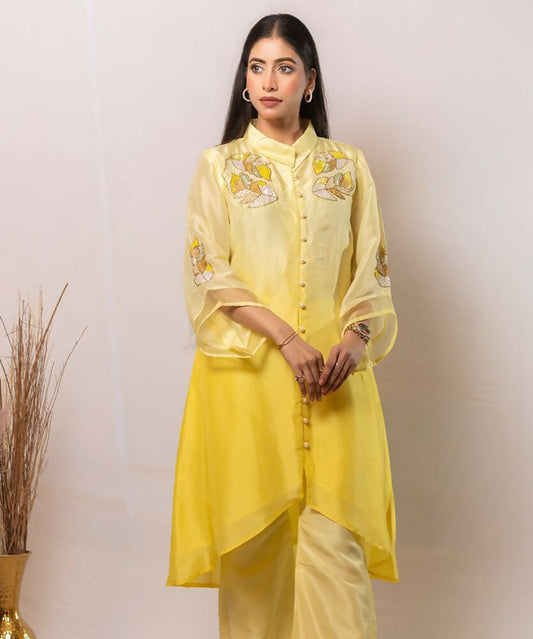 Timaraa Aurora Yellow Ombre Shaded Silk Co-Ord Set