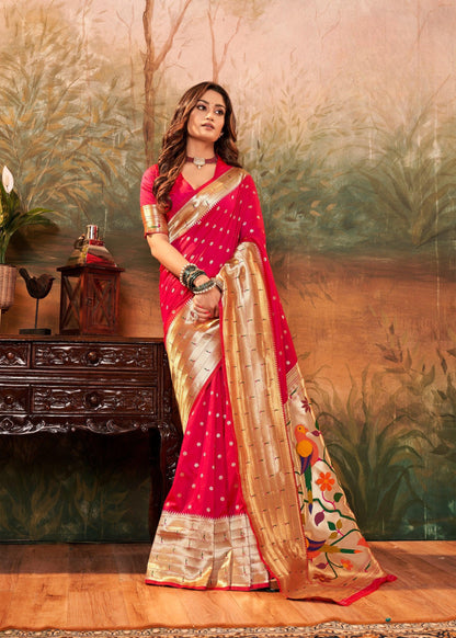 Anaita Pink Designer Zari Weaving Pure Paithani Silk Saree With Blouse