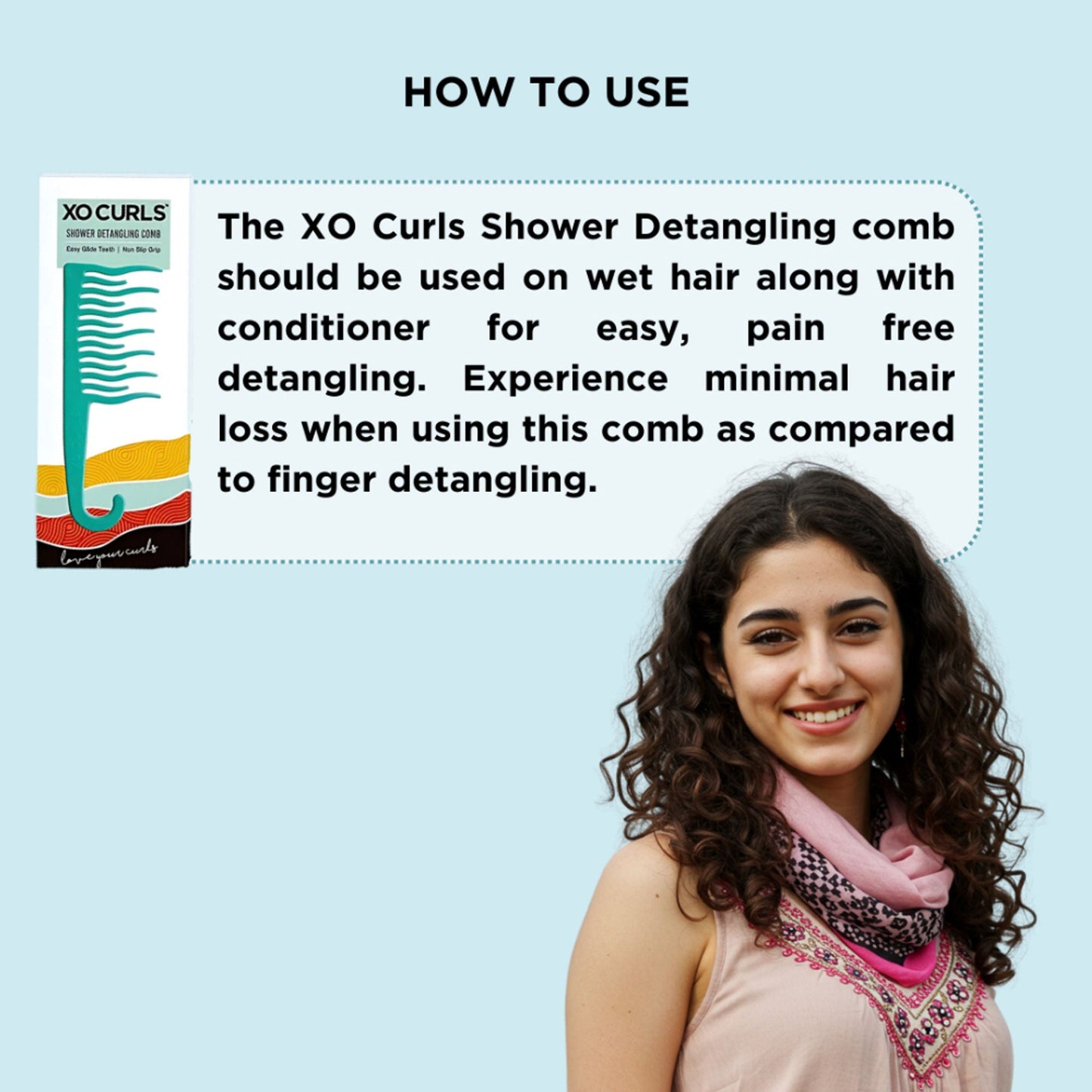 XO Curls Shower Detangling Comb - Green