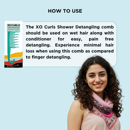 XO Curls Shower Detangling Comb - Green