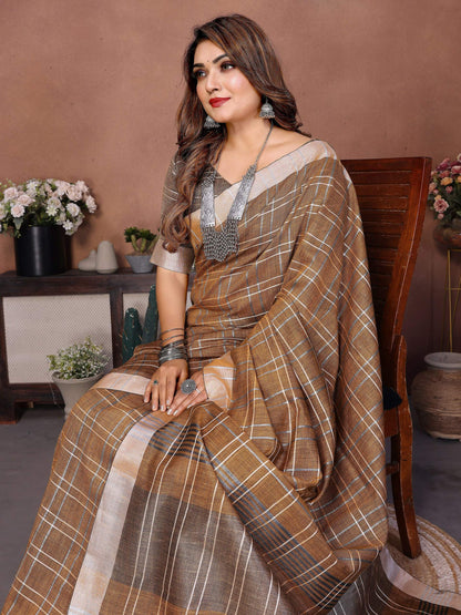 Aastha Fashion Mustard Linen Weaving Saree