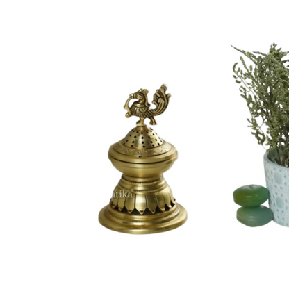 CraftVatika Peacock Shaped Brass Golden Diya For Decoration