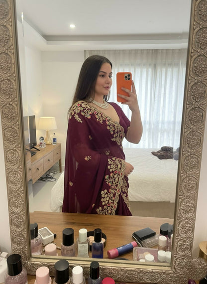 Teeya Creation New Trendy Party Wear Soft Silk Saree-Wine