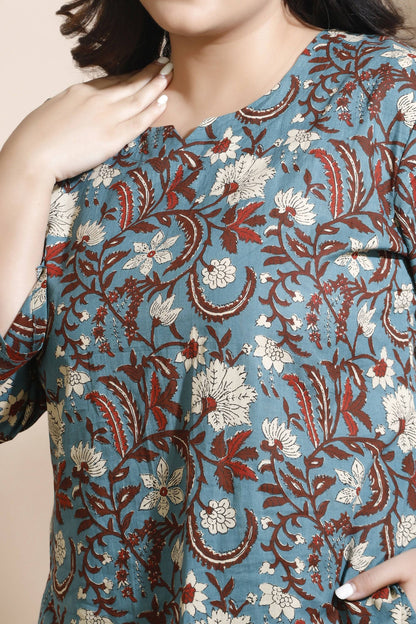 Breathables Blue Kalamkari Kurta & Pant Cotton Co-Ord Set