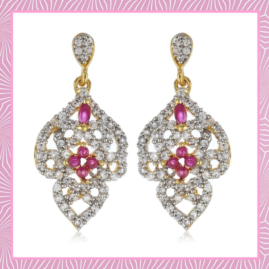 White & Pink AD Stone Drop Earrings