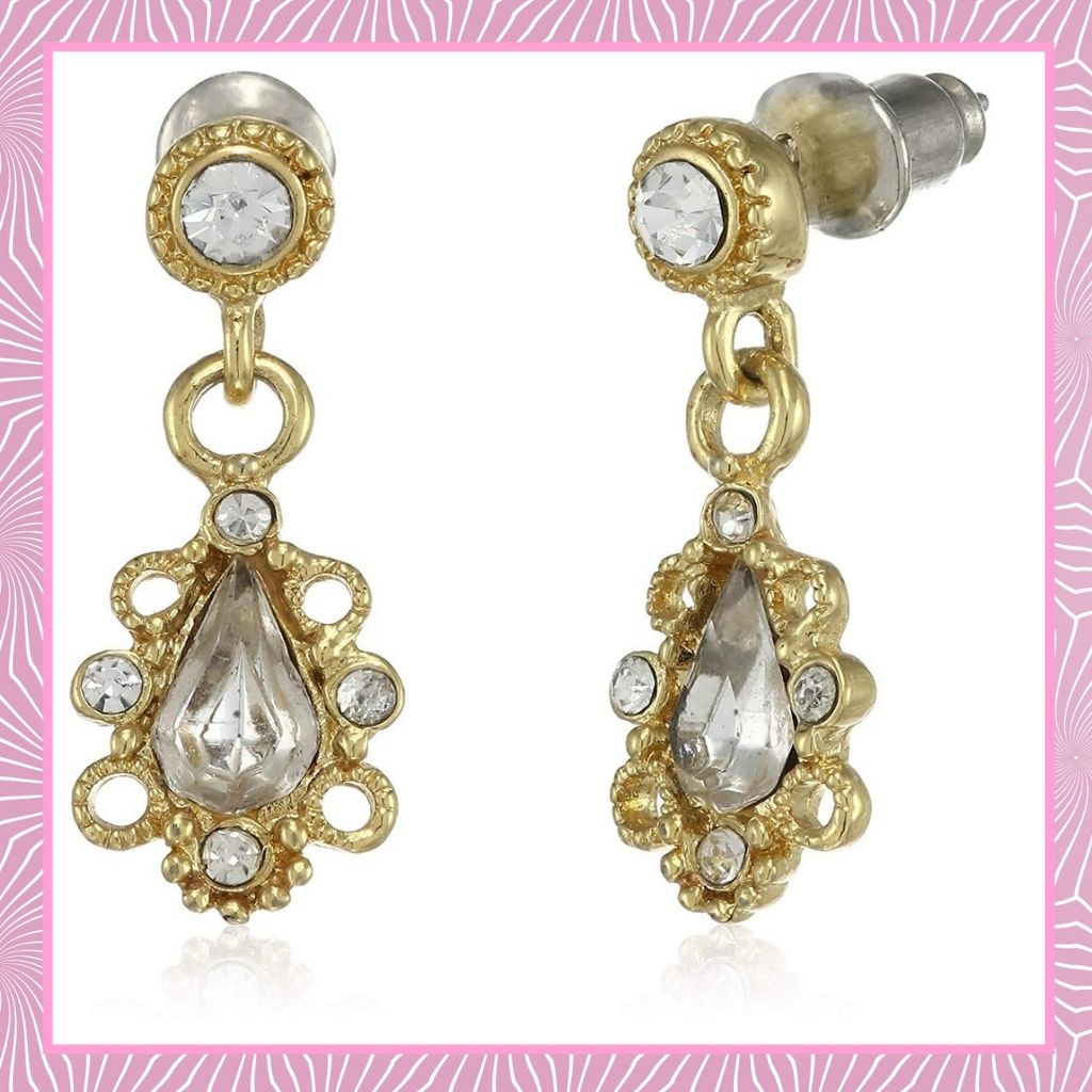Estele Gold Plated Pear envelope Drop Earrings for women