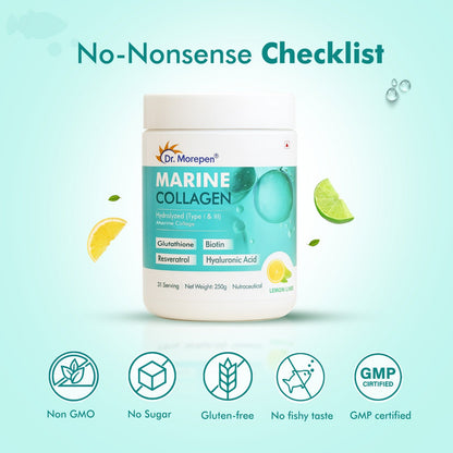Dr. Morepan Marine Collagen Powder with Glutathione, Hyaluronic Acid, Resveratrol & Biotin Lemon Lime Flavour