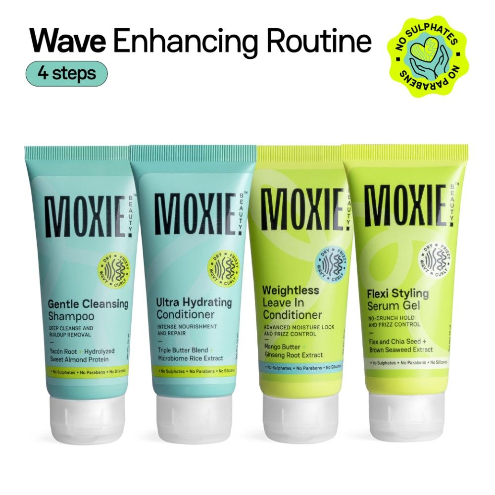 Moxie Beauty Wavy Travel Routine - Shampoo, Conditioner, Leave-In Conditioner & Styling Serum Gel