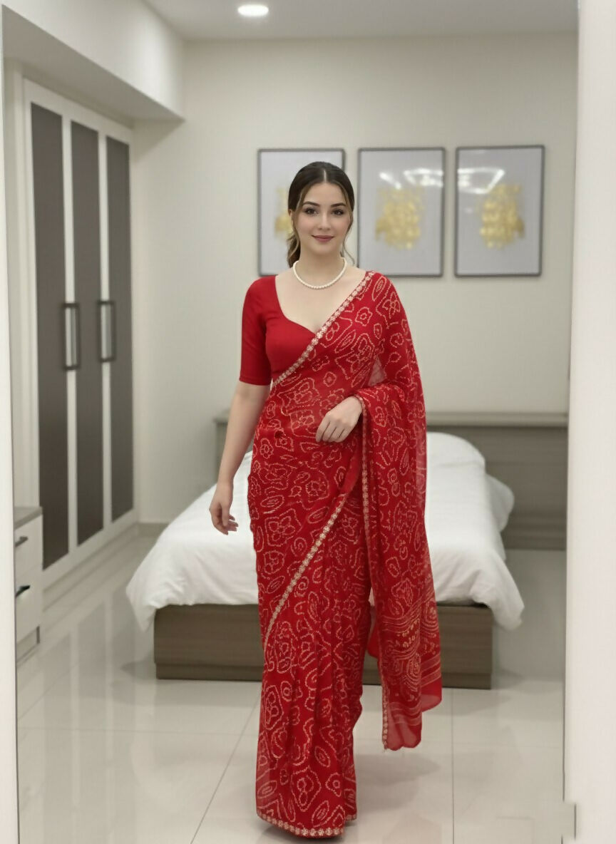 Teeya Creation Womens New Simply Daily Wear Georgette Saree-Red