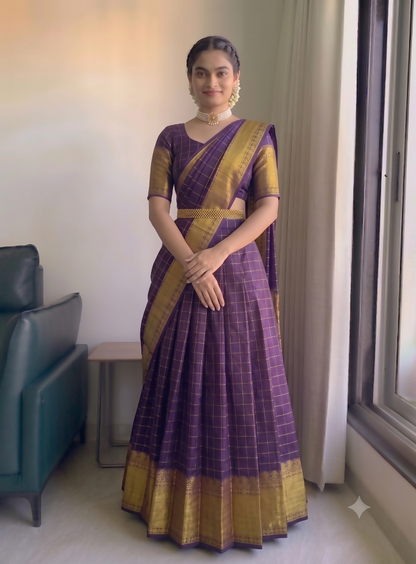 Teeya Creation Elegant Wine Red Checkered Silk Lehenga Choli with Traditional Zari Work