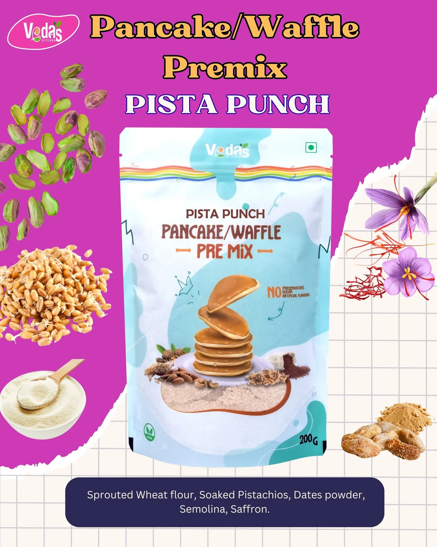 Vedas Kitchen Pista Punch Waffle/Pancake Premix