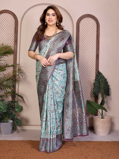 Teeya Creation New Latest Trendy Wedding Wear Pashmina Silk Saree-Blue