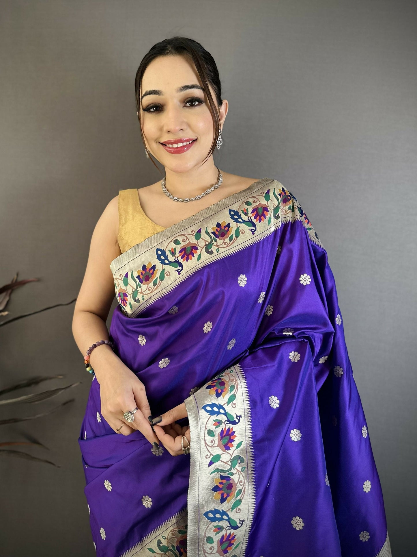 Prime Volt Premium Soft Silk Mayur Paithani Saree with Peacock Meena Weaving & Rich Pallu-Royal Purple