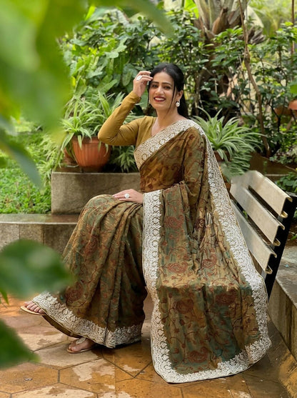 Teeya Creation New Trendy Latest Party Wear Two Tone Twill Net Saree-Gold