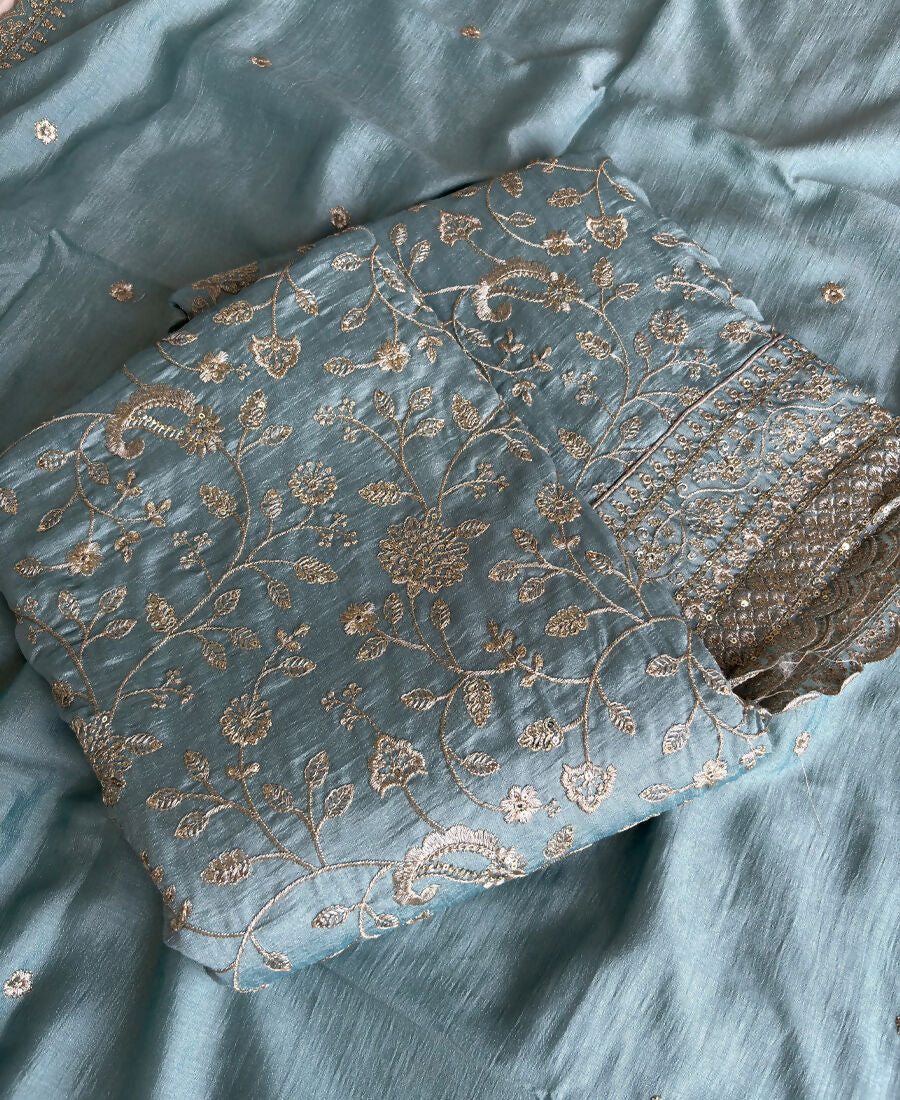 KC Sky Blue Vichitra Silk Palazzo Suit For Women Festival Wear