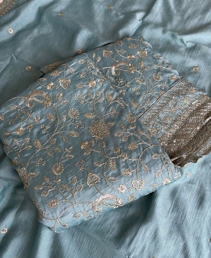 KC Sky Blue Vichitra Silk Palazzo Suit For Women Festival Wear