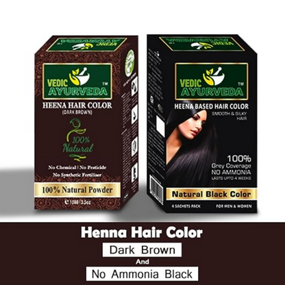 VedicAyurveda Natural Henna Dark Brown & No Ammonia Black Hair Color Powder