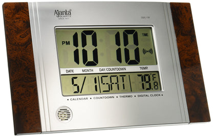 Digital Alarm Wall Clock with Quartz Movement, Black and Brown, 29 cm x 19 cm x 2.5 cm