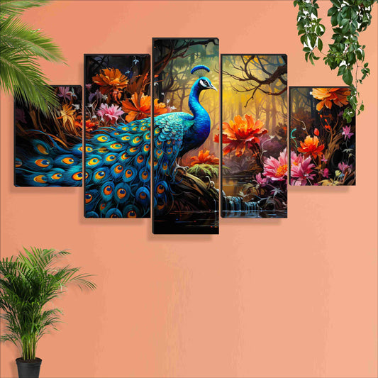 Canvas Painting Set of Five - 3D Scenery Vastu Art for Living Room - 76.2 cm x 45 cm