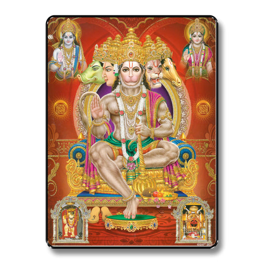 Canvas Painting Panchmukhi Hanuman Framed Acrylic Glass 14 inch x 11 inch Multicolor
