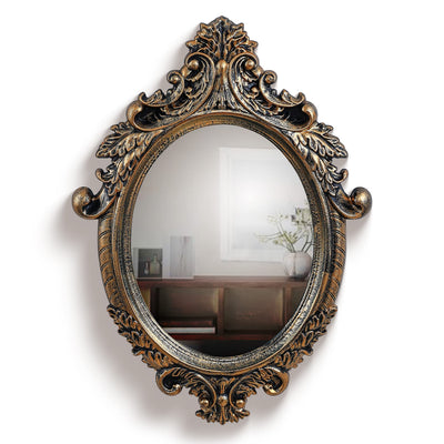 Antique Wall Mirror - Ornate Elliptical Design - MDF Frame - Bronze - 64 x 46 cm