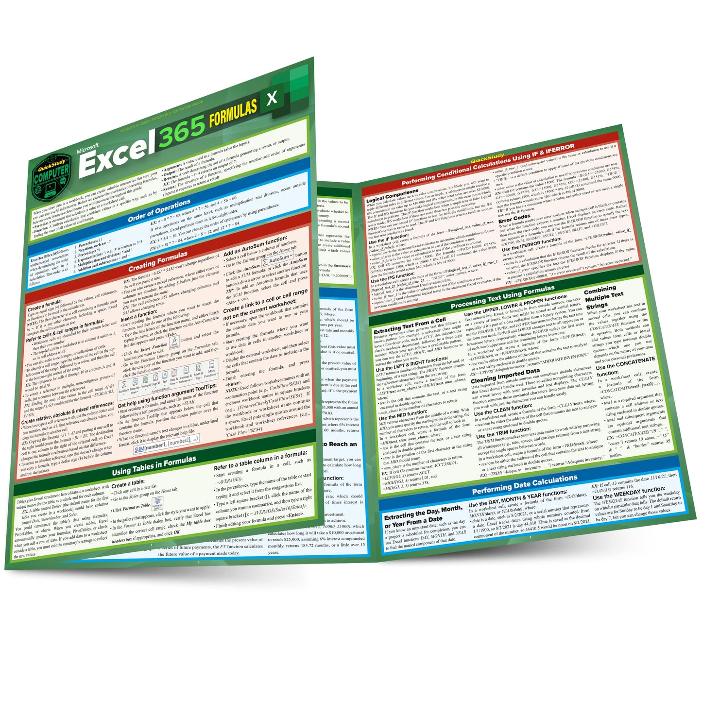 Microsoft Excel 365 Formulas QuickStudy Laminated Reference Guide