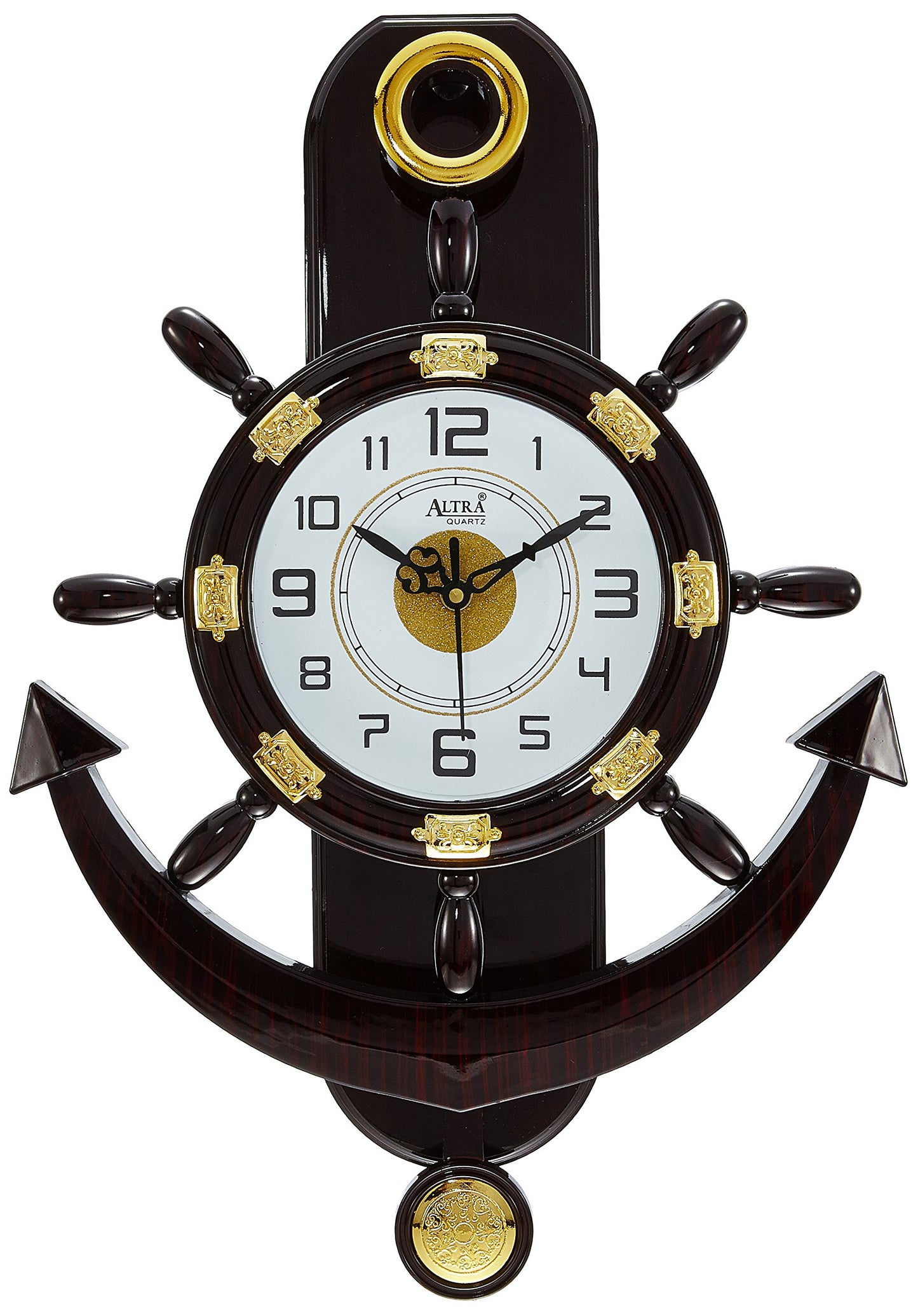 Abstract Pendulum Analog Wall Clock - 45 x 30 x 5 cm, Brown Plastic Frame