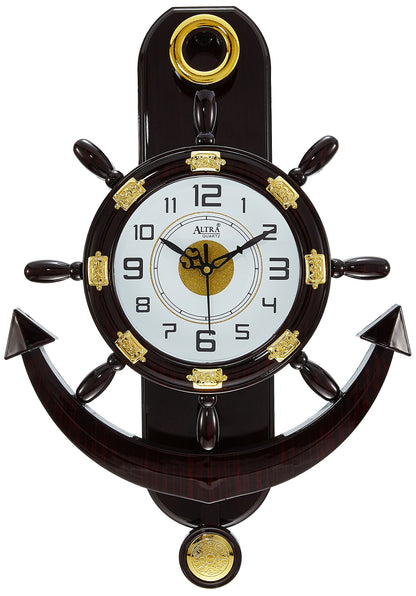 Abstract Pendulum Analog Wall Clock - 45 x 30 x 5 cm, Brown Plastic Frame