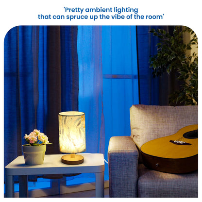 LED Table Lamp with Wooden Base - Cylindrical Design - 28cm Height - Dim Light for Bedroom & Living Room