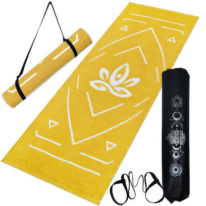 Cotton Yoga Mat with Guidelines - 7Mm Thick, 2X6 Feet, Anti-Slip