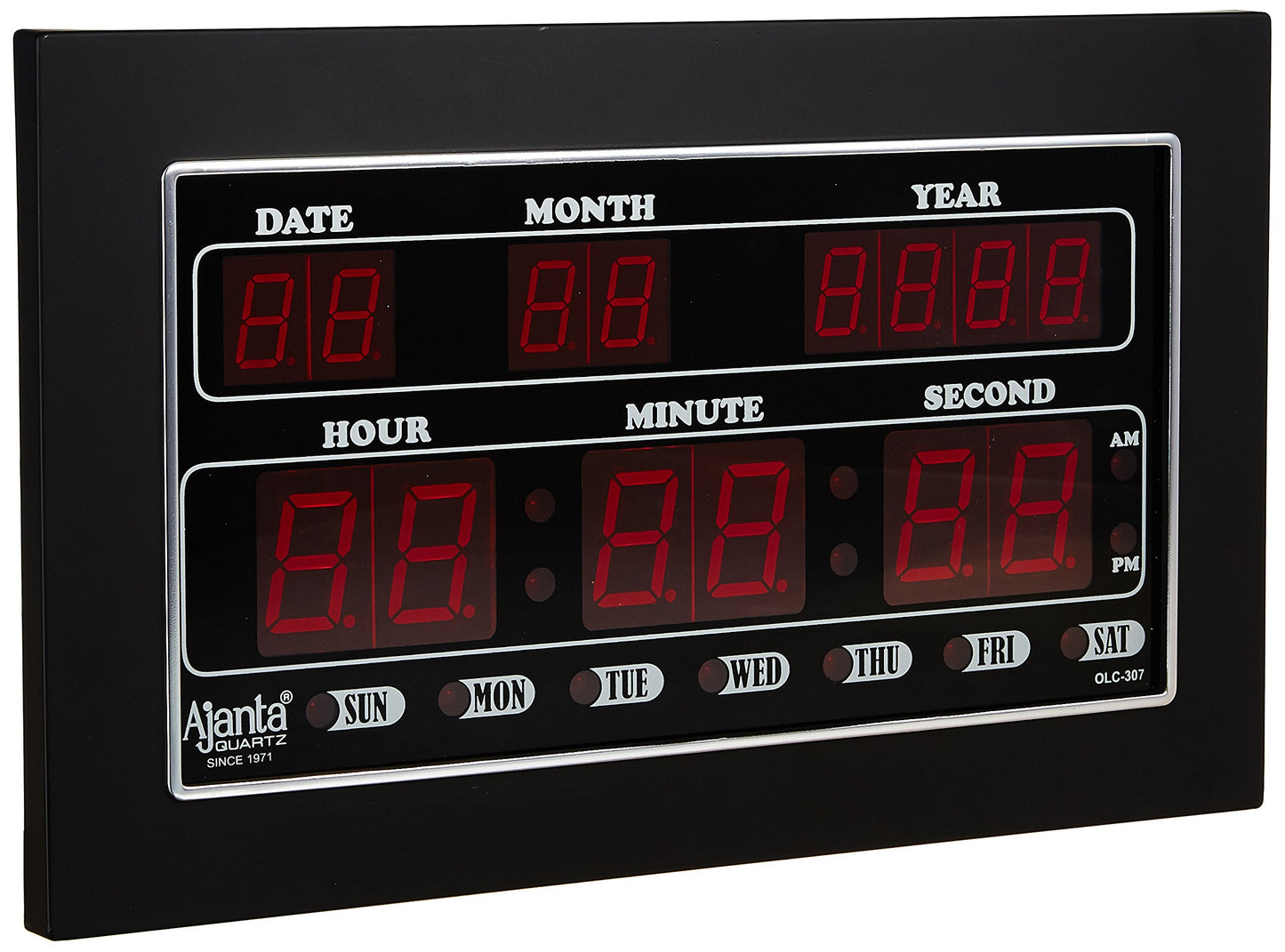 Digital Wall Clock with Red LED Display, 34 cm x 20 cm x 4 cm, Plastic, Corded Electric
