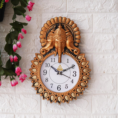 Ganesha Wall Clock 12 Inch Copper Plastic Analog for Home Decor