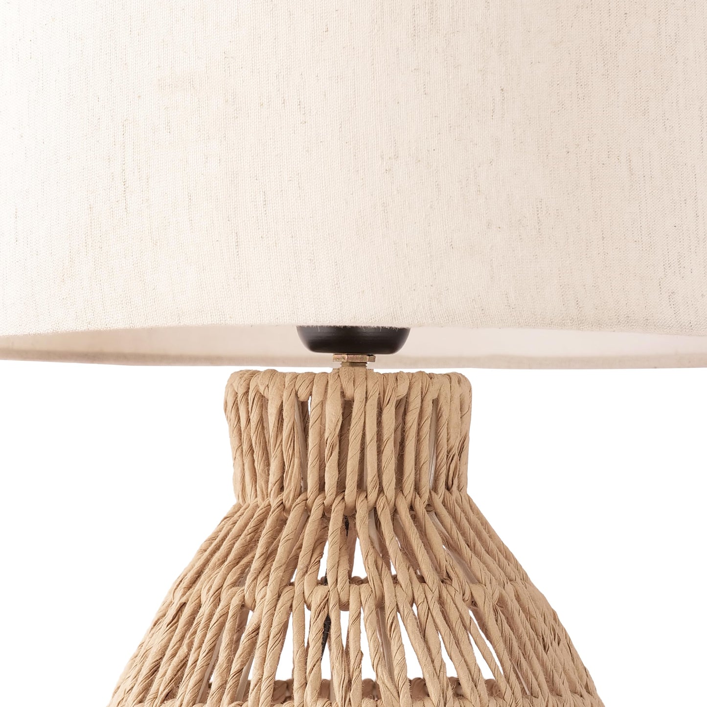Table Lamp Modern Rustic Blend Paper Rope Base Light Beige Fabric Shade